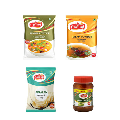 Darling South Indian Spice & Snack Bundle – Sambar, Rasam, Appalam & Mango Pickle
