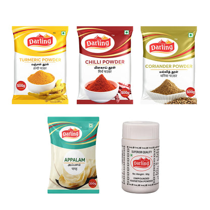 Darling Indian Spice & Snack Bundle – Turmeric, Chilli, Coriander, Appalam & Asafoetida