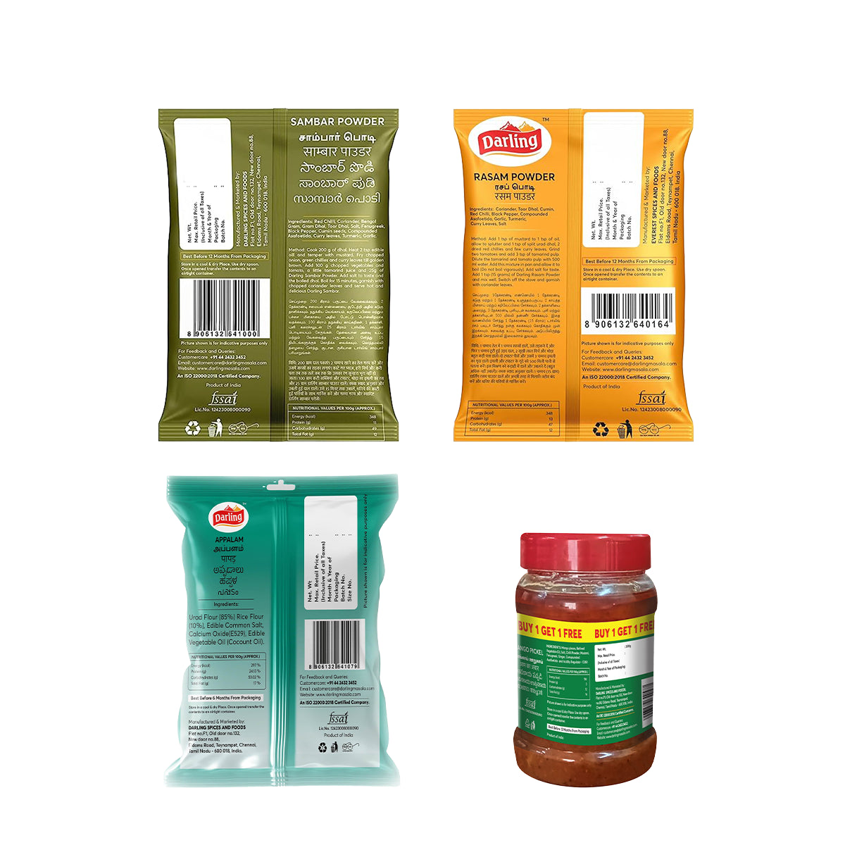 Darling South Indian Spice & Snack Bundle – Sambar, Rasam, Appalam & Mango Pickle