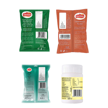 Darling Indian Spice & Snack Bundle – Kulambu Chilli Powder, Garam Masala, Appalam & Asafoetida Powder