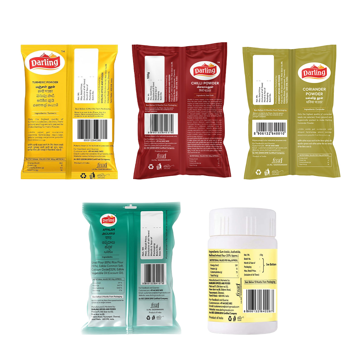 Darling Indian Spice & Snack Bundle – Turmeric, Chilli, Coriander, Appalam & Asafoetida