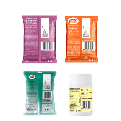 Darling Seafood Spice & Snack Bundle – Fish Fry Masala, Fish Curry Masala, Appalam & Asafoetida