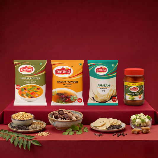 Darling South Indian Spice & Snack Bundle – Sambar, Rasam, Appalam & Mango Pickle