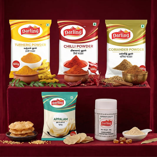 Darling Indian Spice & Snack Bundle – Turmeric, Chilli, Coriander, Appalam & Asafoetida
