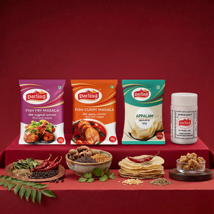 Darling Seafood Spice & Snack Bundle – Fish Fry Masala, Fish Curry Masala, Appalam & Asafoetida