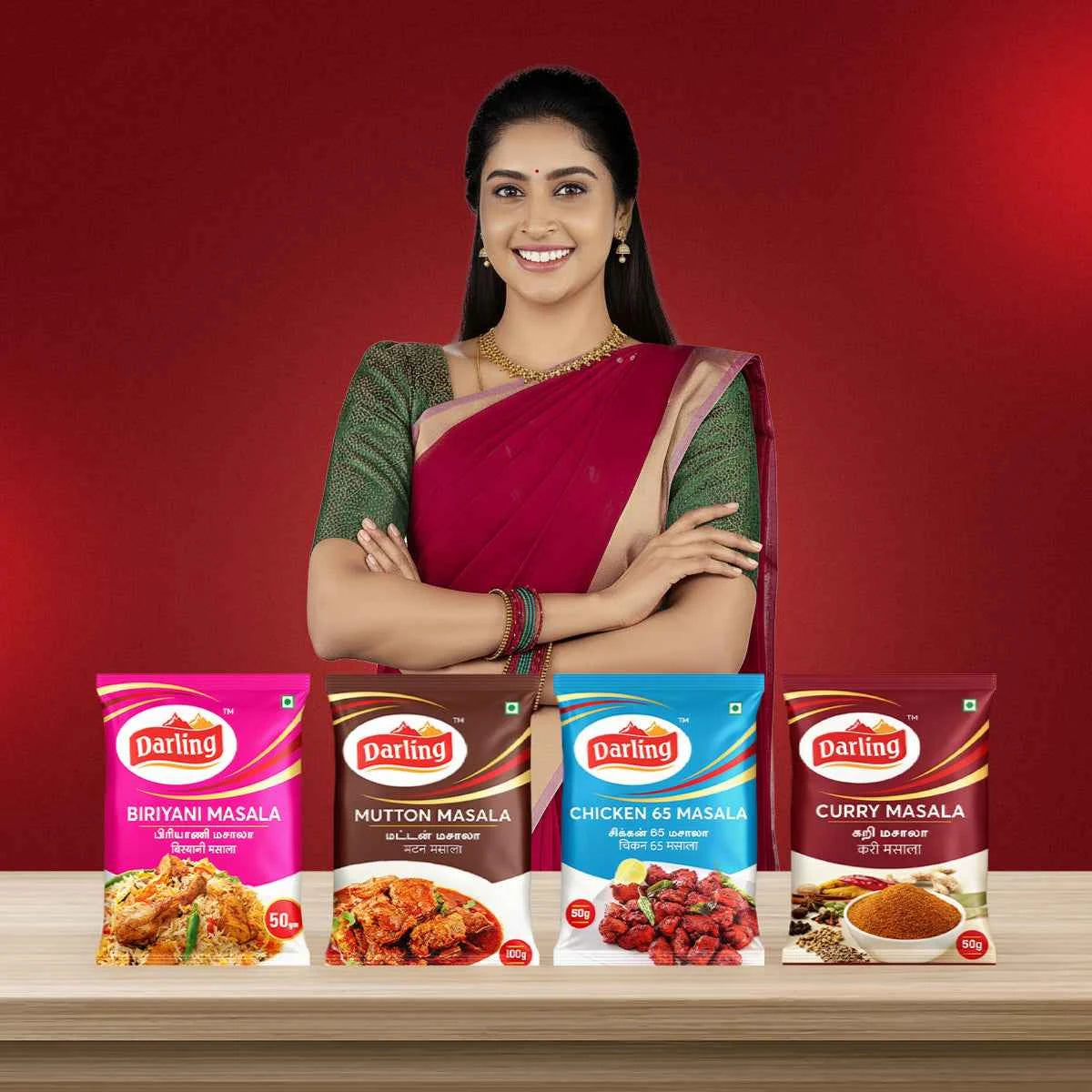 Darling Masala Spice Bundle – Biryani, Mutton, Chicken 65 & Curry Masala (50g Packs)