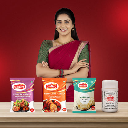 Darling Seafood Spice & Snack Bundle – Fish Fry Masala, Fish Curry Masala, Appalam & Asafoetida